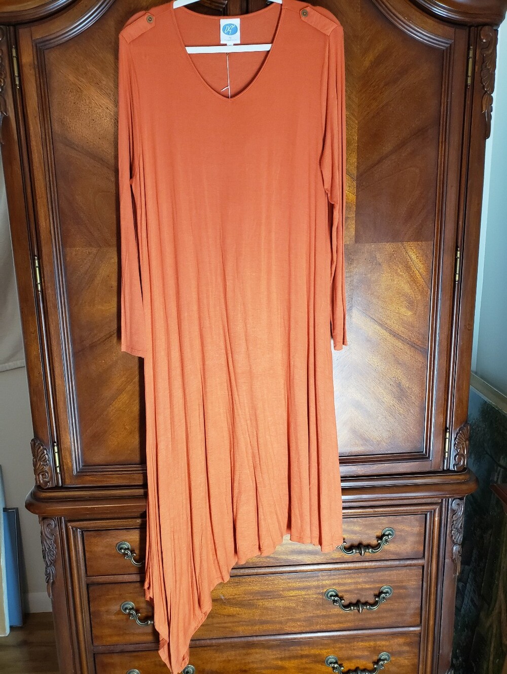 ** 4 For $ 15 **  Diane Gilman Rust Orange Long Sleeve Asymmetrical Hem Dress